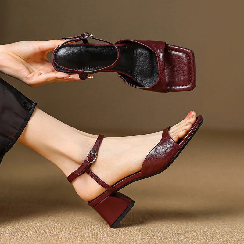Anna-Berg | Red Genuine Leather Sandals