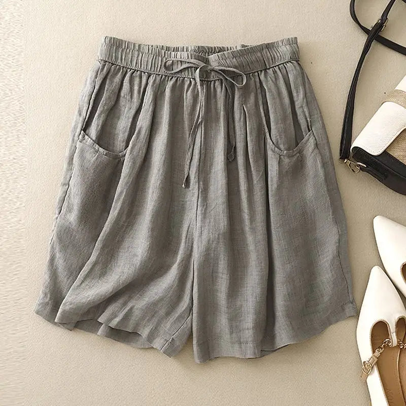 Anna-Berg | Drawstring Waist Relaxed Fit Cotton-Blend Shorts