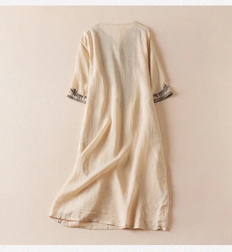 Anna-Berg | Ivory Floral-Embroidered Cotton Midi Dress