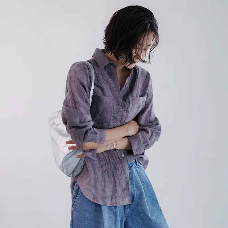 Anna-Berg | Pleated Button-Up Linen Shirt