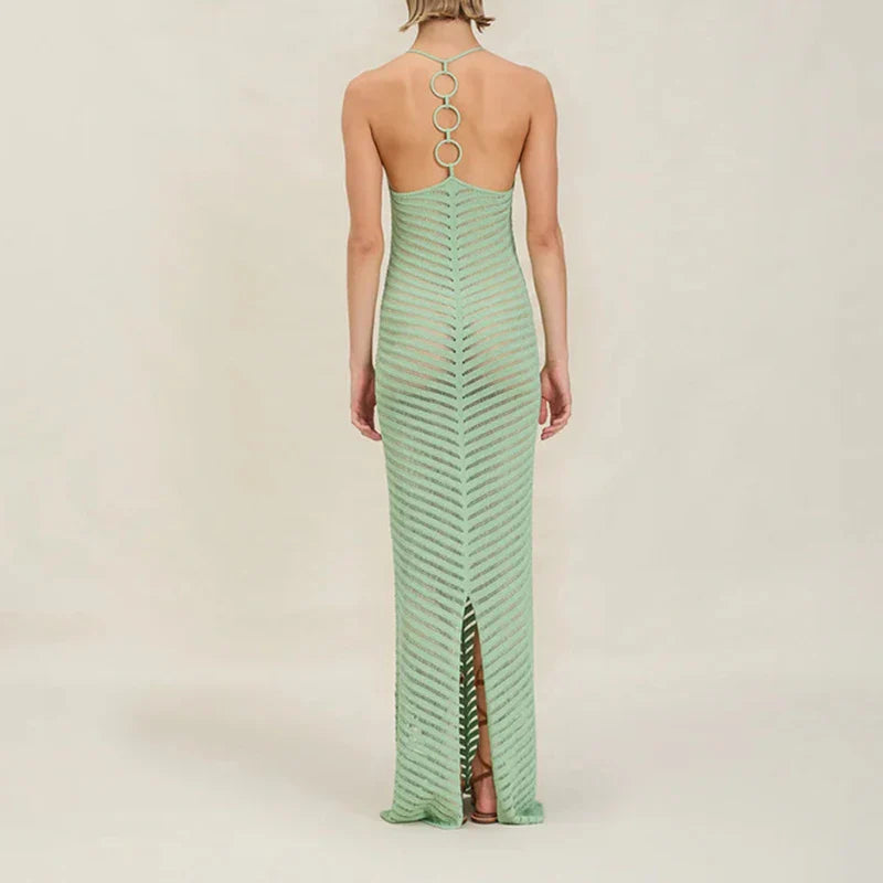 Anna-Berg | Chevron Halter Crochet Maxi Dress