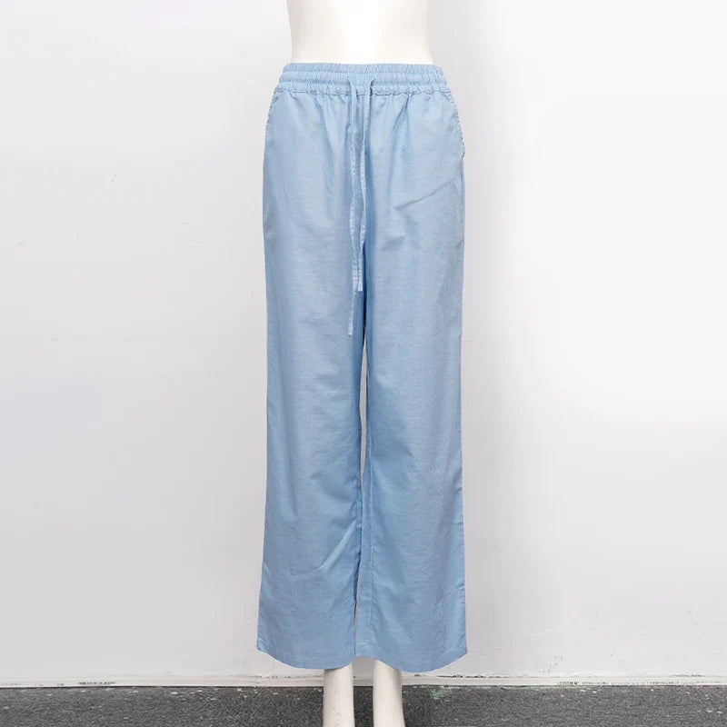 Anna-Berg | Natural Drawstring Waist Relaxed Fit Linen Pant
