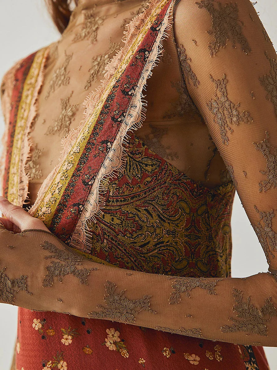 Anna-Berg | Floral Print Lace-Trim Mini Dress