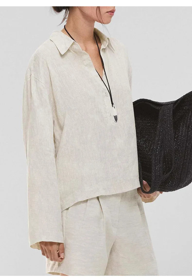 Anna-Berg | Relaxed-Fit Polo-Collar Linen Pullover
