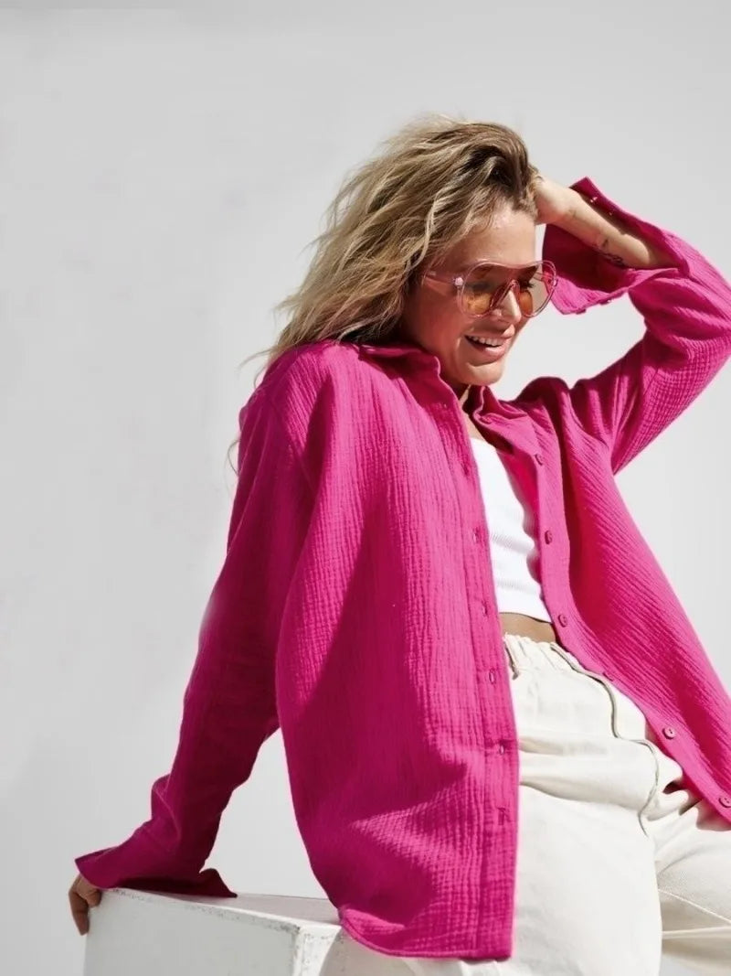 Anna-Berg | White Short-Sleeve Button-Up Cotton Shirt
