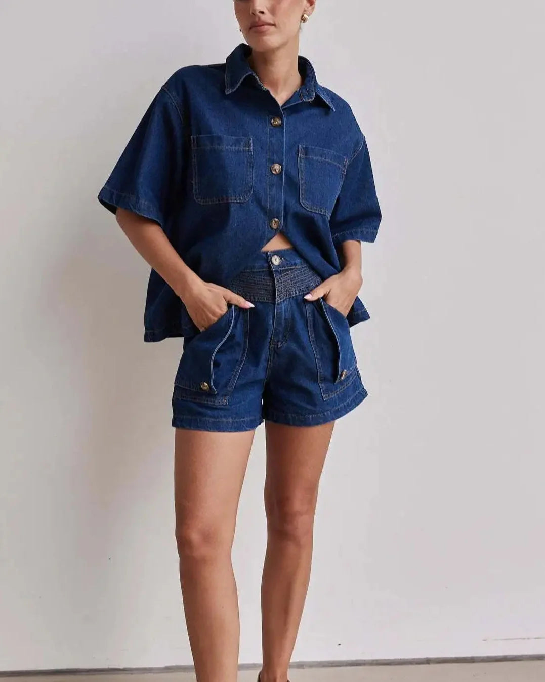 Anna-Berg | Indigo High-Waist Denim Two-Piece Set