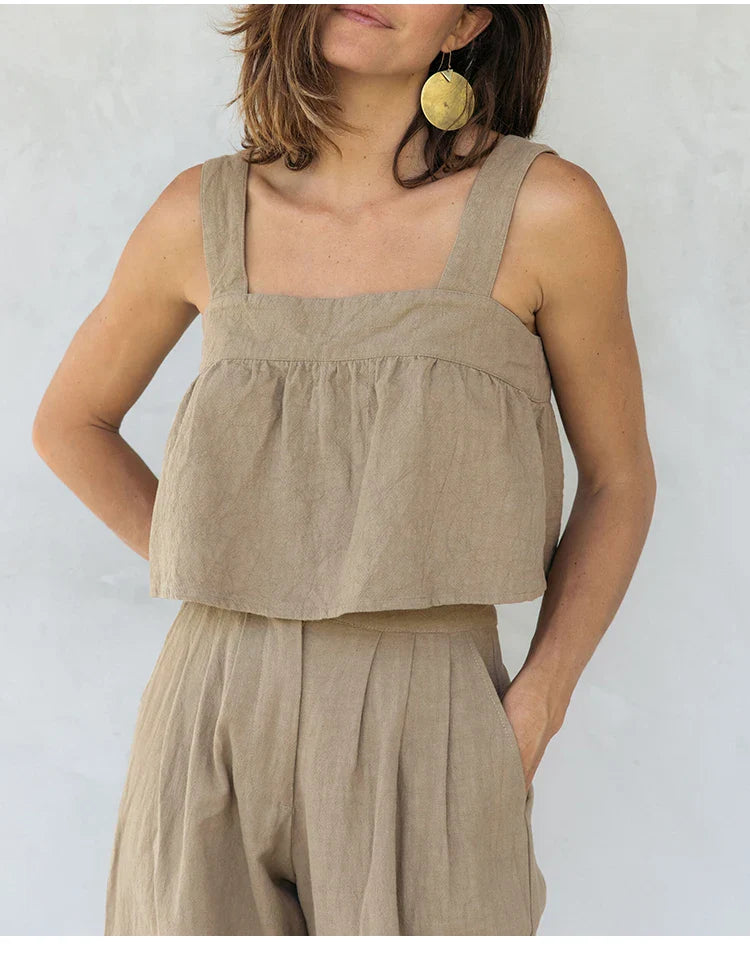 Anna-Berg | Stone Pleated Cropped Linen Pant