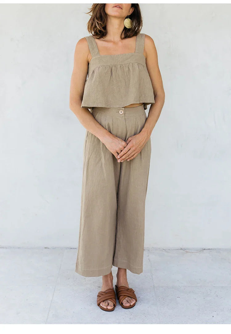 Anna-Berg | Stone Pleated Cropped Linen Pant