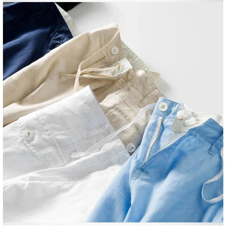 Anna-Berg | Natural Relaxed Fit Drawstring Waist Cotton-Linen Blend Shorts