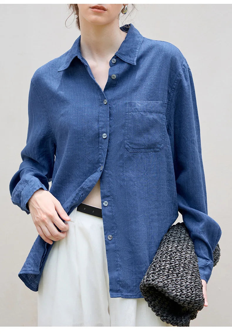Anna-Berg | Indigo Relaxed Fit Button-Up Linen Shirt