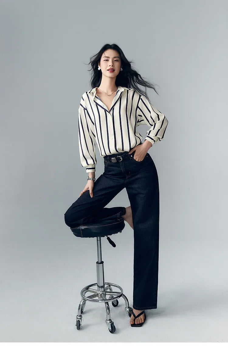 Anna-Berg | Ivory Striped Satin Blouse