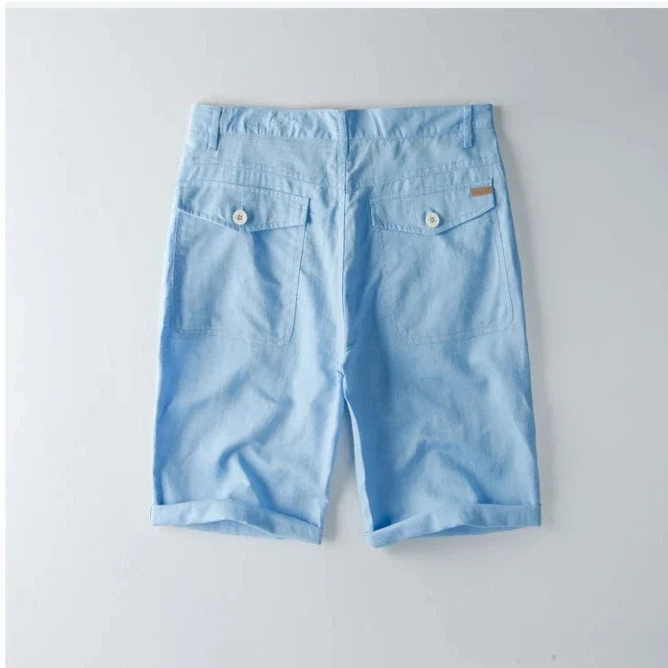 Anna-Berg | Natural Relaxed Fit Drawstring Waist Cotton-Linen Blend Shorts