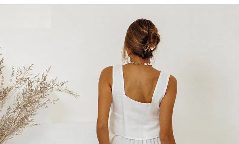 Anna-Berg | Ruffle-Waist Wide-Leg Linen Pant