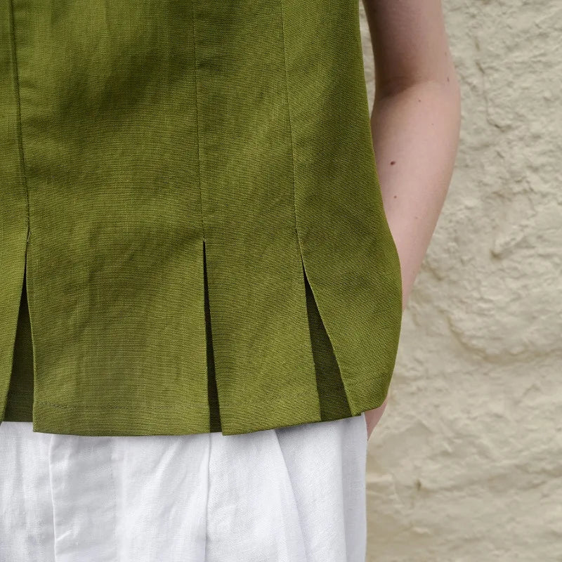 Anna-Berg | Natural Pleated Hem Linen Top