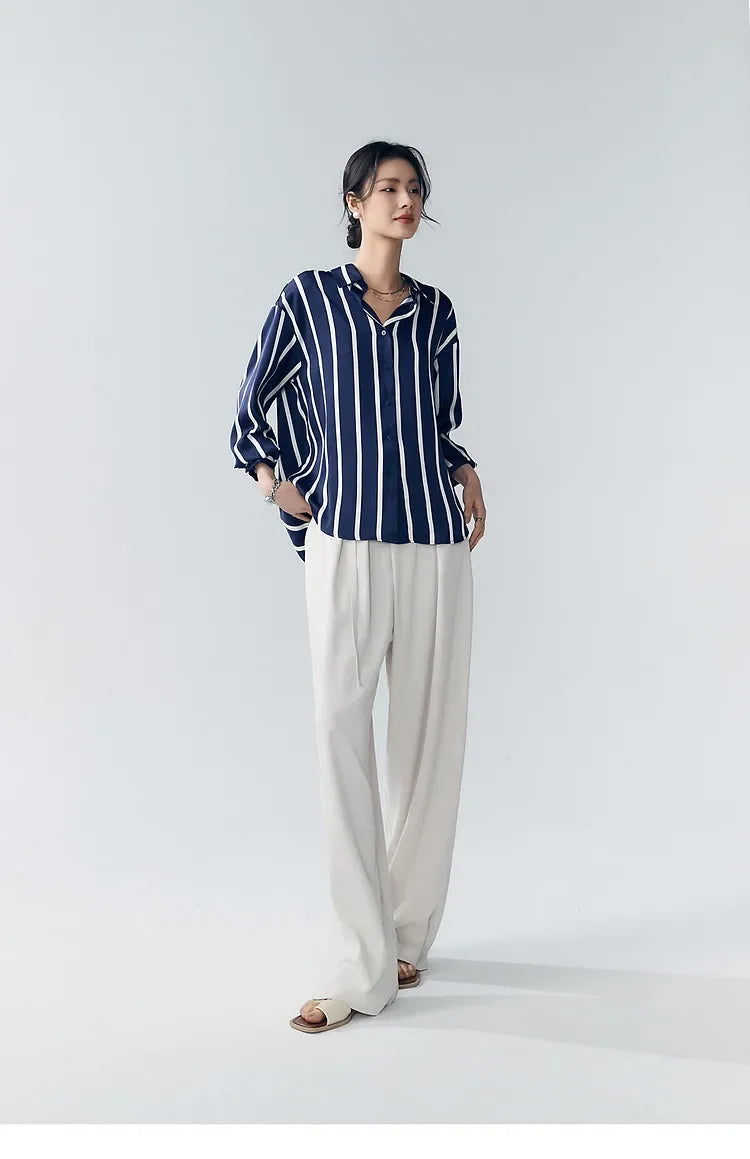 Anna-Berg | Ivory Striped Satin Blouse