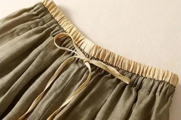 Anna-Berg | Stone High-Waist Wide-Leg Linen Trousers