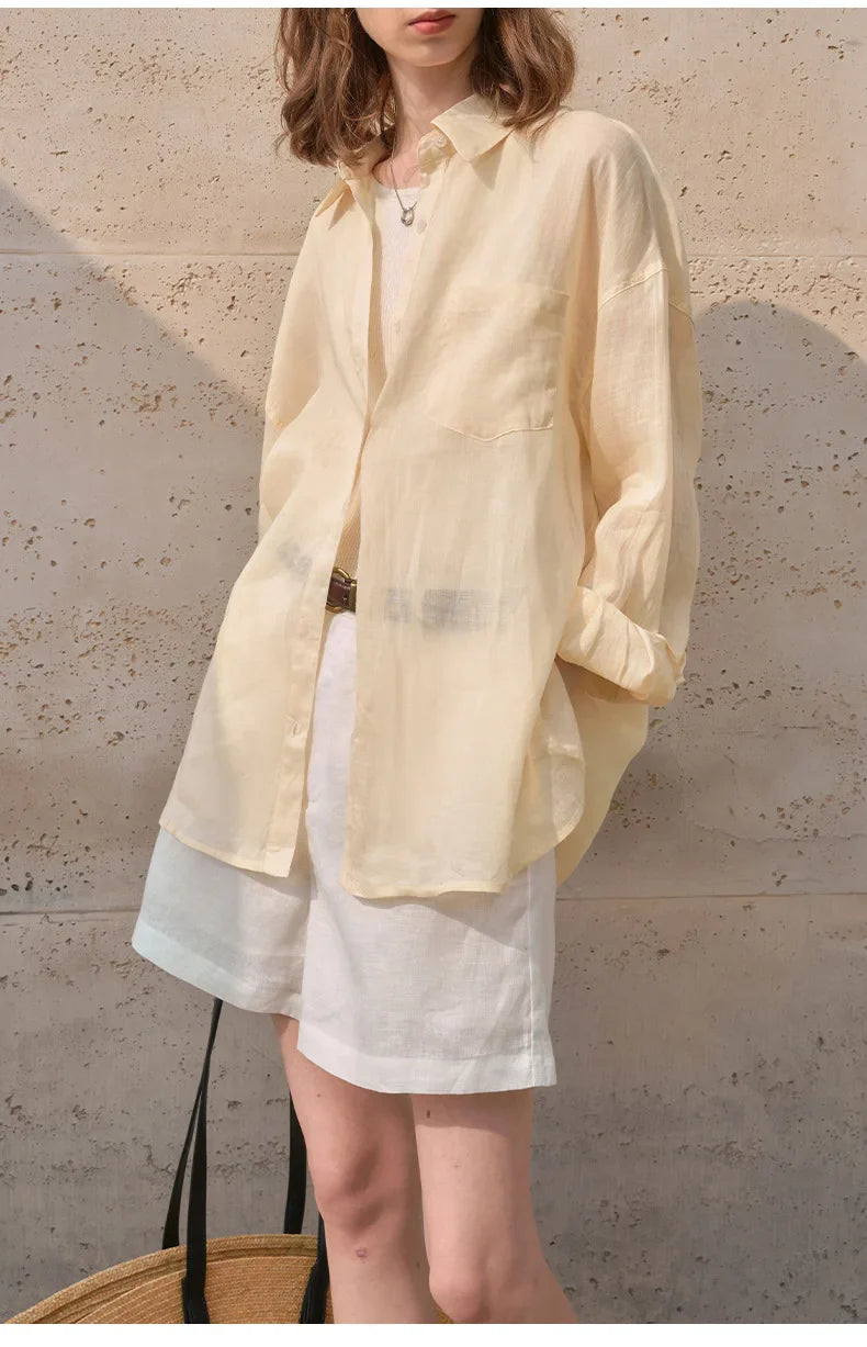 Anna-Berg | Natural Sheer Oversized Ramie Shirt