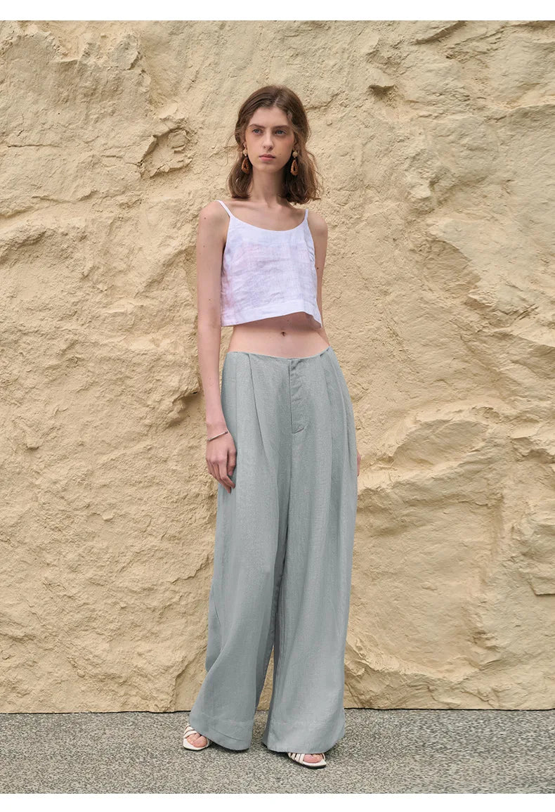 Anna-Berg | Sand Pleated Wide-Leg Linen Pant