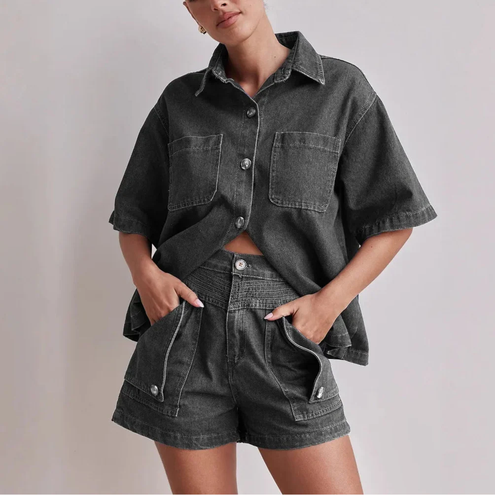 Anna-Berg | Indigo High-Waist Denim Two-Piece Set