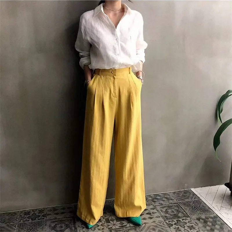 Anna-Berg | Natural Relaxed Fit Open Collar Linen Shirt