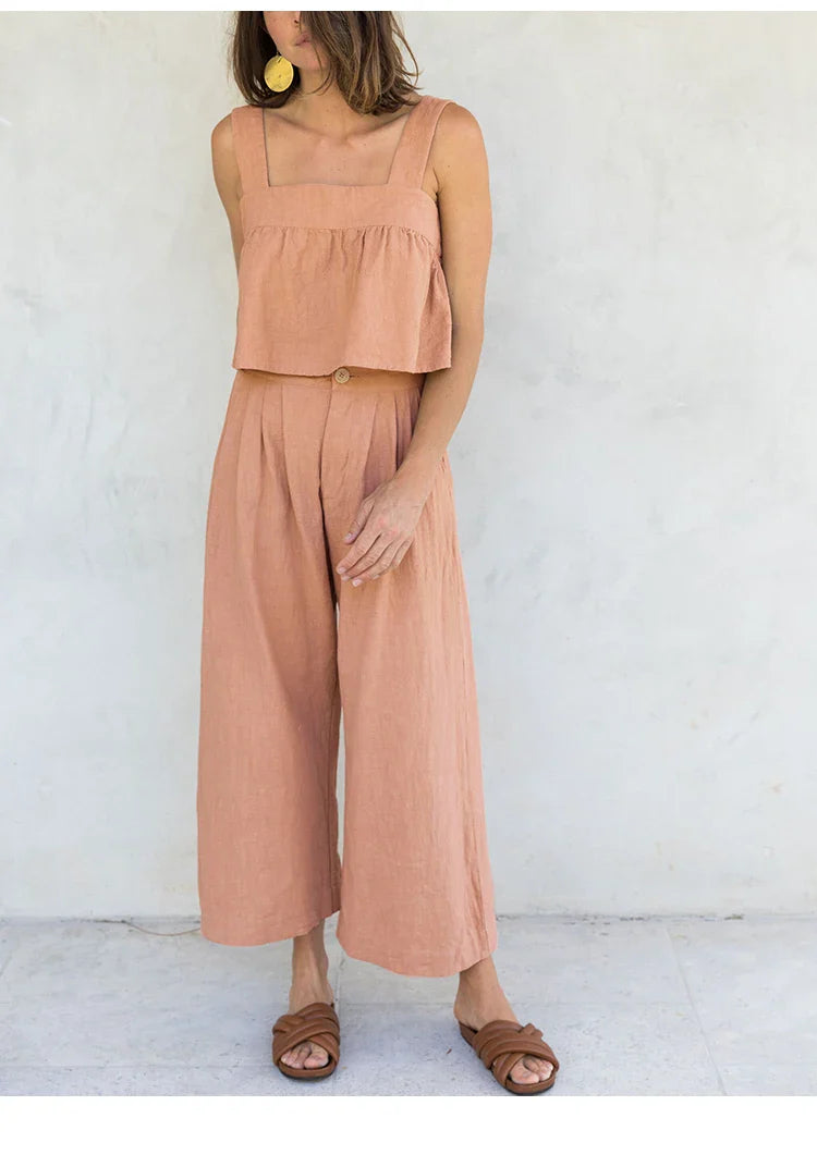 Anna-Berg | Stone Pleated Cropped Linen Pant