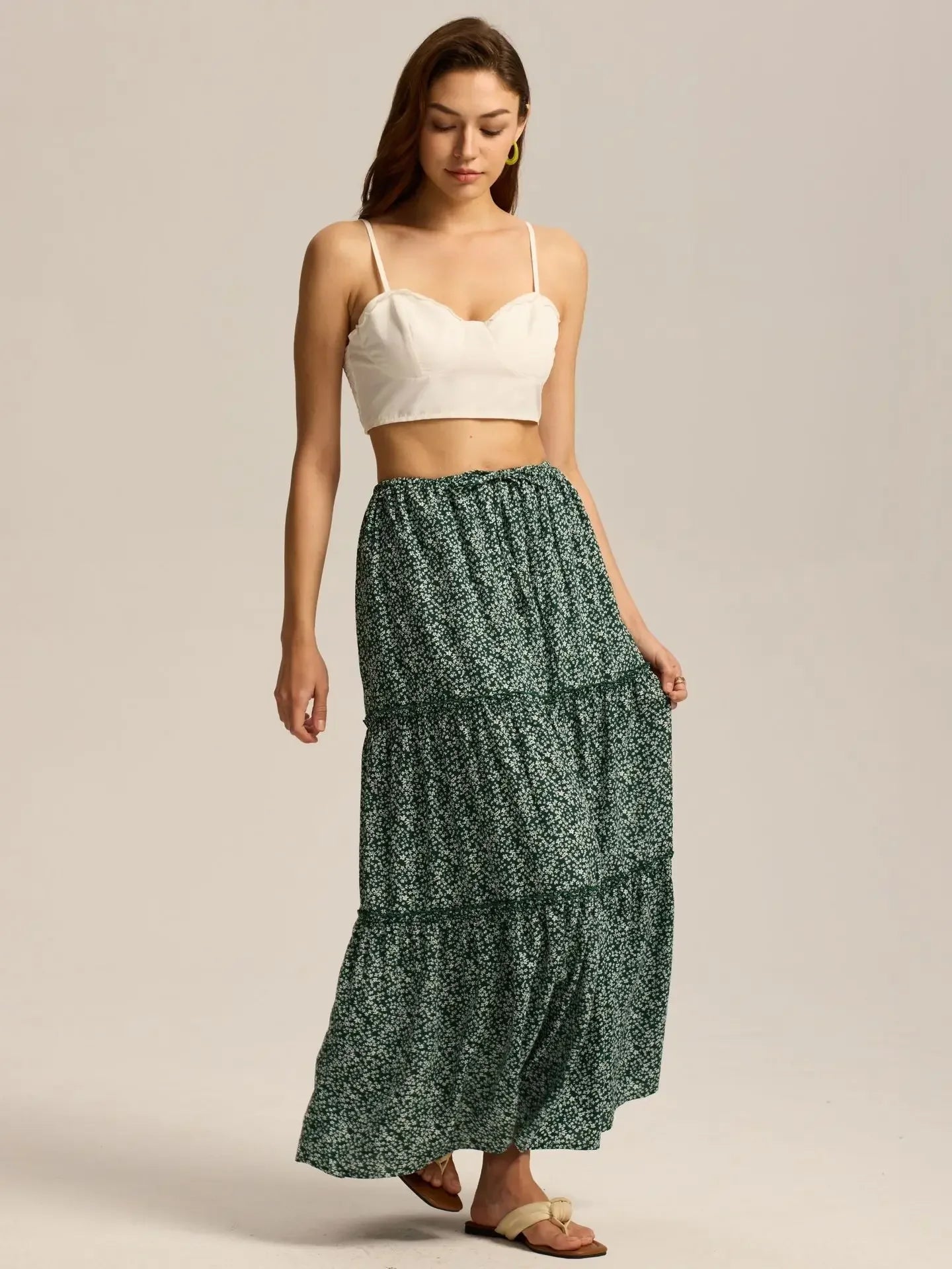Anna-Berg | Sage Tiered Cotton Maxi Skirt