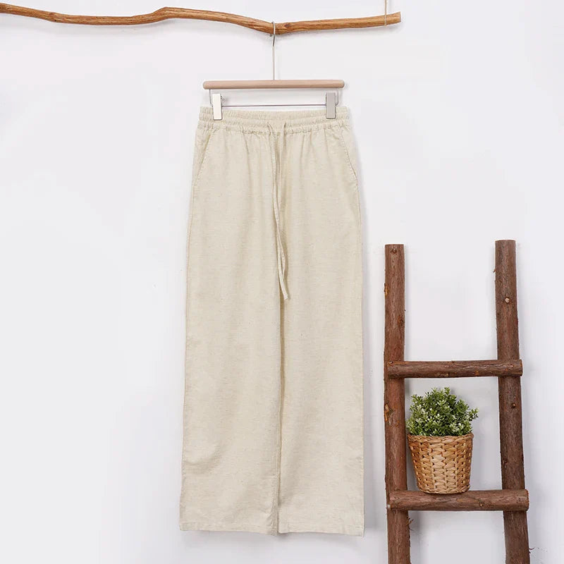 Anna-Berg | Natural Drawstring Waist Relaxed Fit Linen Pant