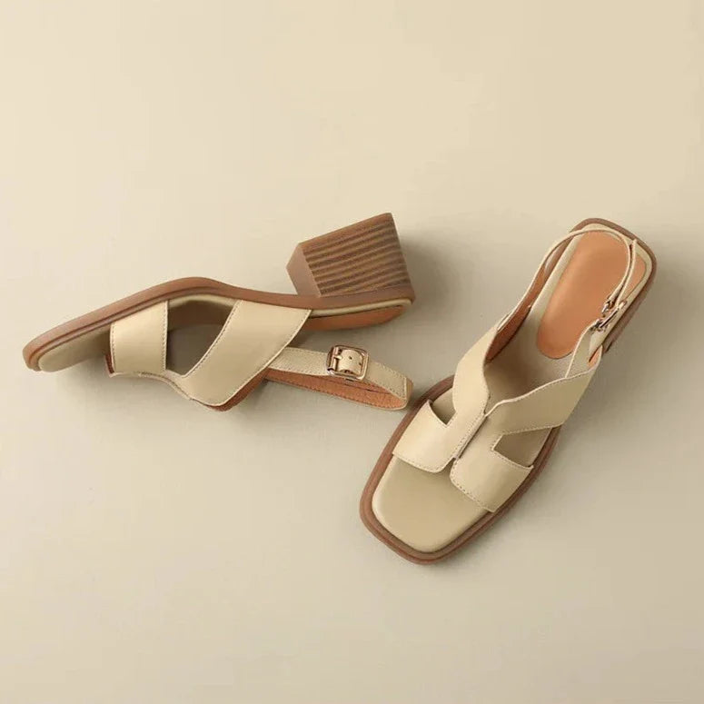 Anna-Berg | Block-Heel Ankle-Strap Leather Sandals