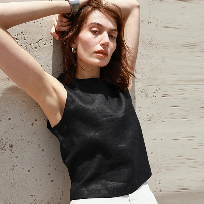 Anna-Berg | Natural Reversible Linen Crop Top
