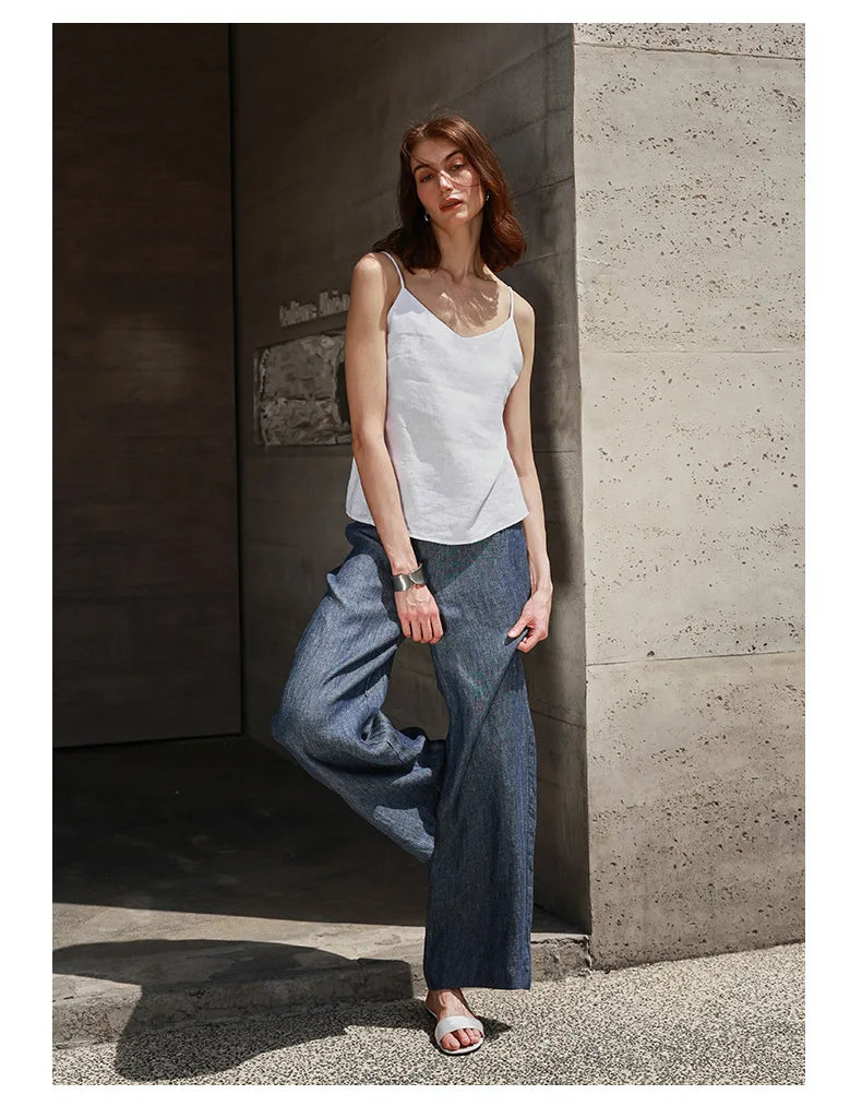 Anna-Berg | Natural Relaxed-Fit V-Neck Linen Camisole Top