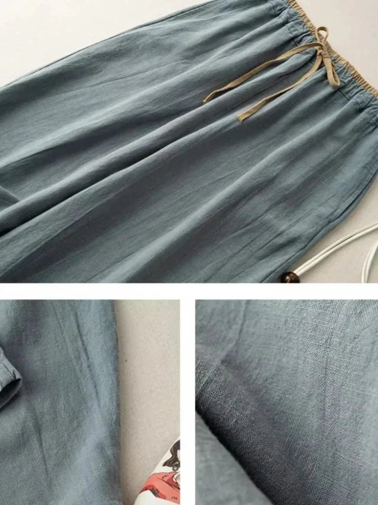 Anna-Berg | Light Blue Tapered Chambray Linen Pant