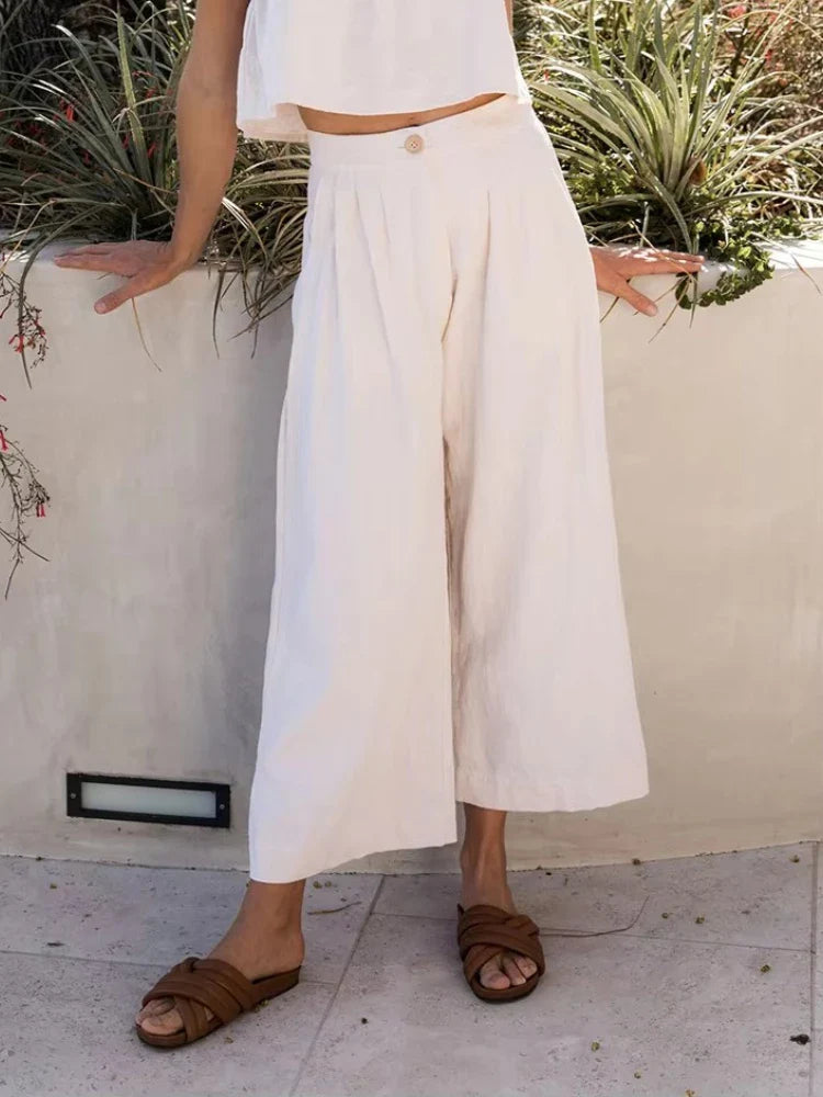Anna-Berg | Stone Pleated Cropped Linen Pant