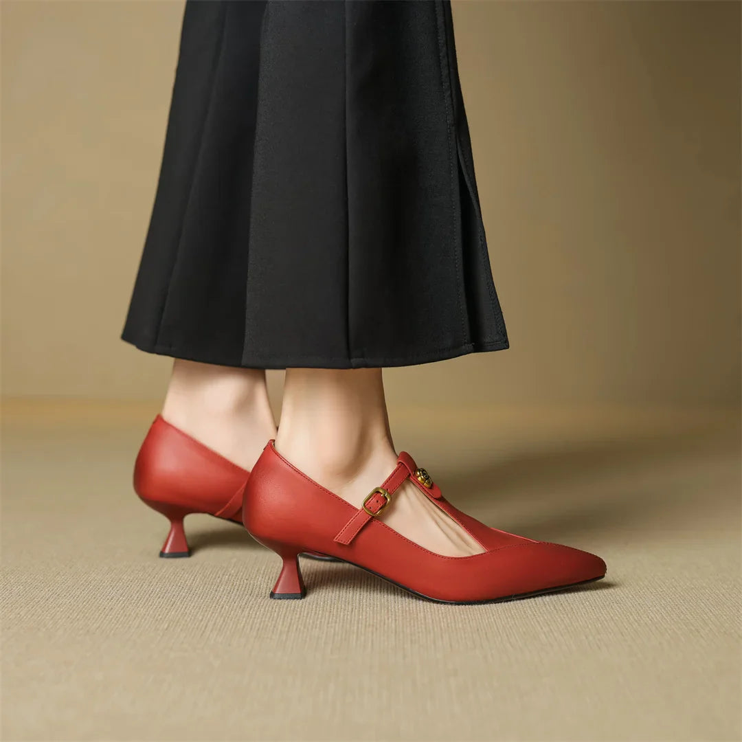Anna-Berg | Black Pointed Toe Leather Heels