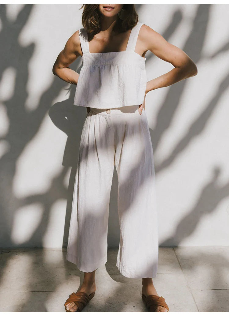 Anna-Berg | Stone Pleated Cropped Linen Pant