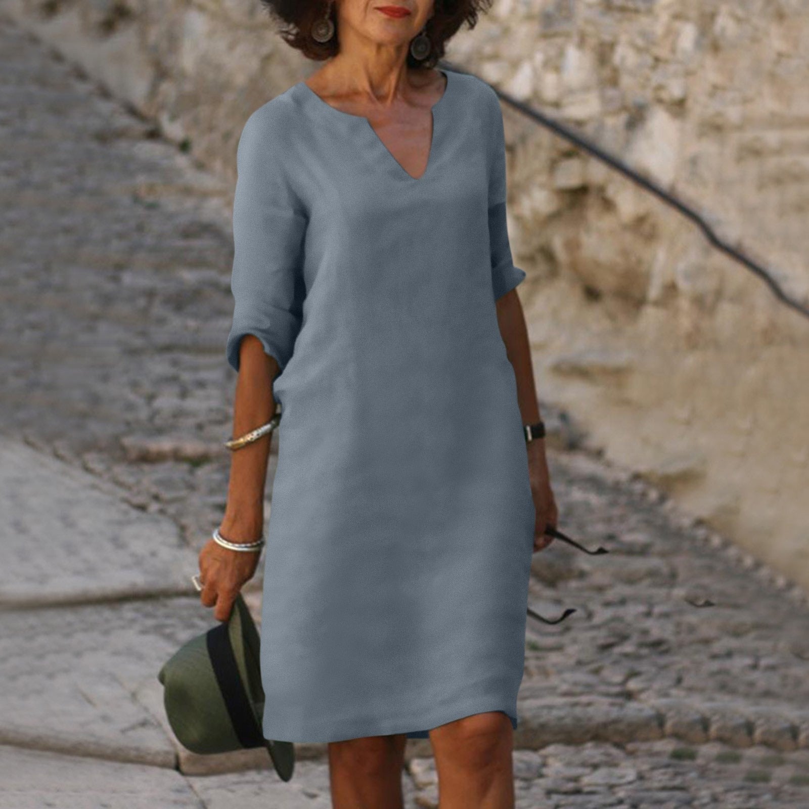 Anna-Berg | Elegant Summer Dress Made of Polyester With V-Neck