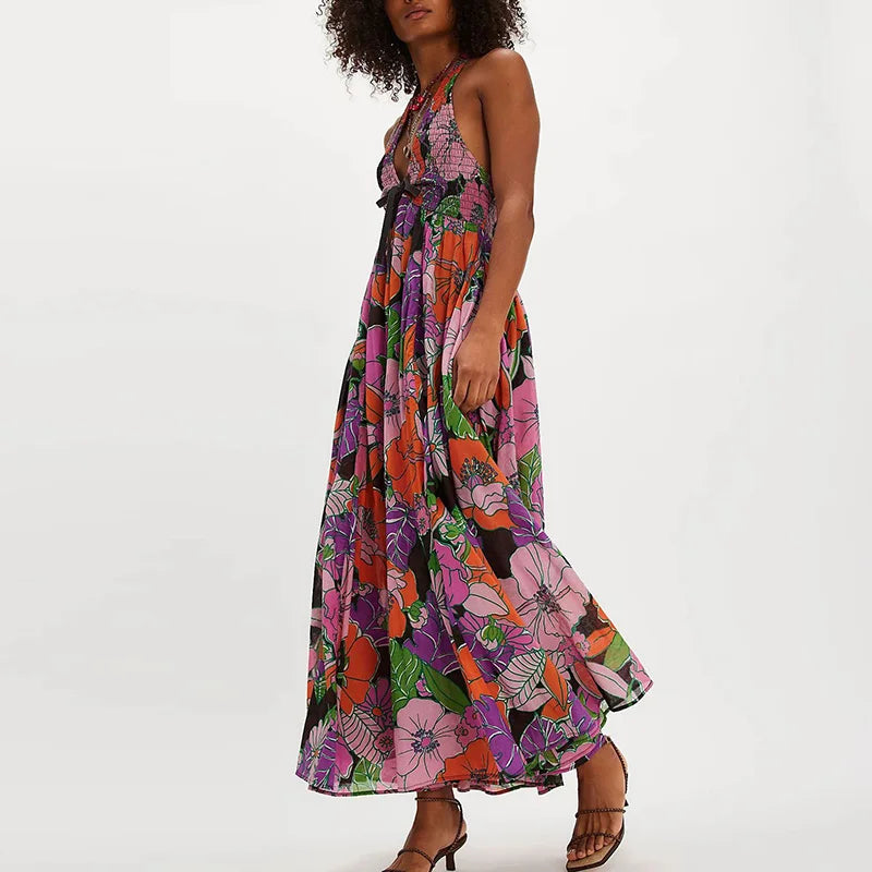 Anna-Berg | Floral Halter-Neck Maxi Lightweight Dress