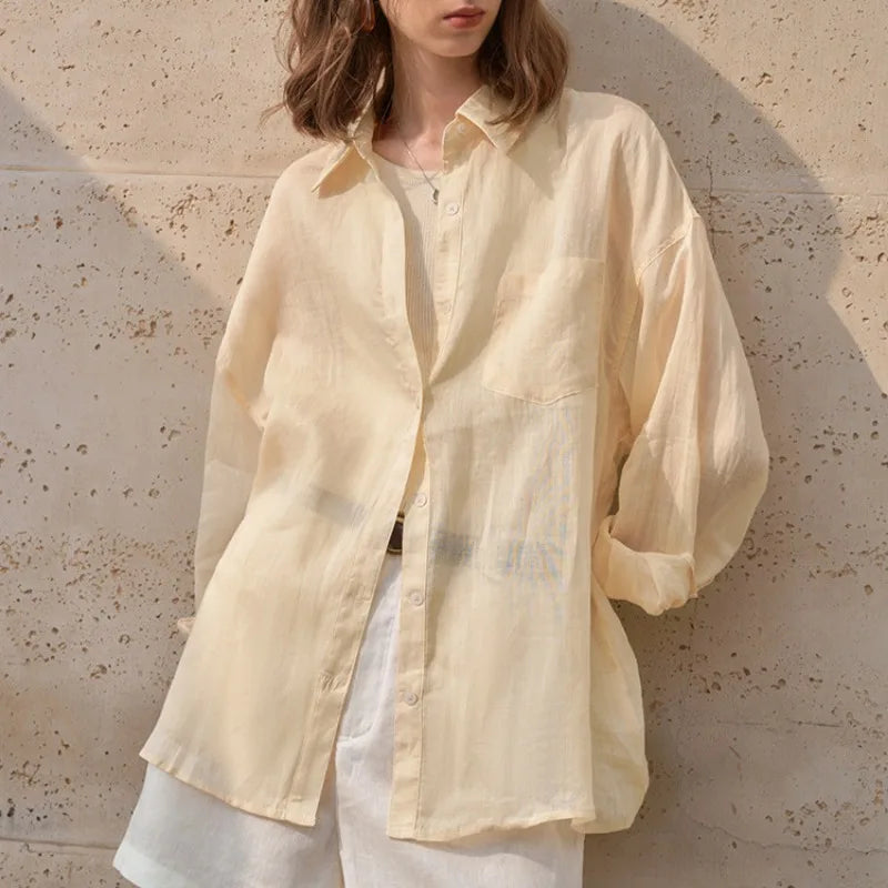 Anna-Berg | Natural Sheer Oversized Ramie Shirt