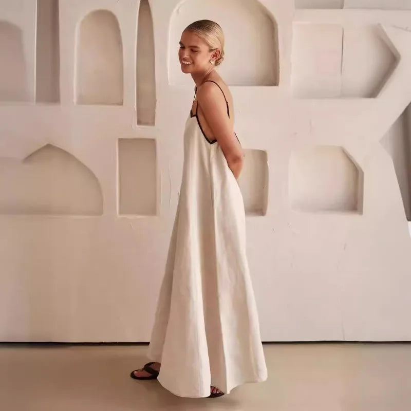 Anna-Berg | Contrast Strap Maxi-Length Cotton Dress