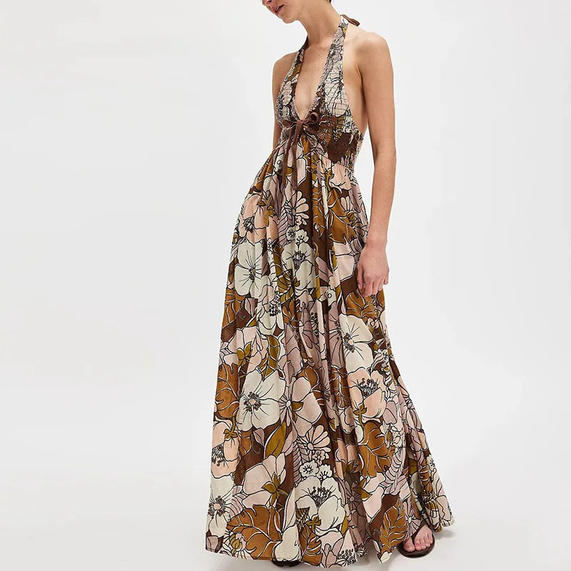 Anna-Berg | Floral Halter-Neck Maxi Lightweight Dress