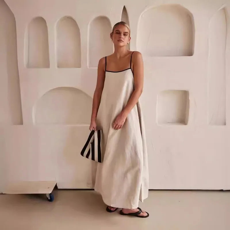 Anna-Berg | Contrast Strap Maxi-Length Cotton Dress