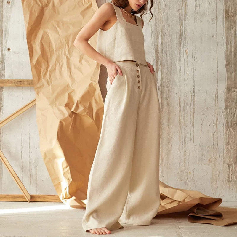 Anna-Berg | Natural Square-Neck Cropped Linen Tank