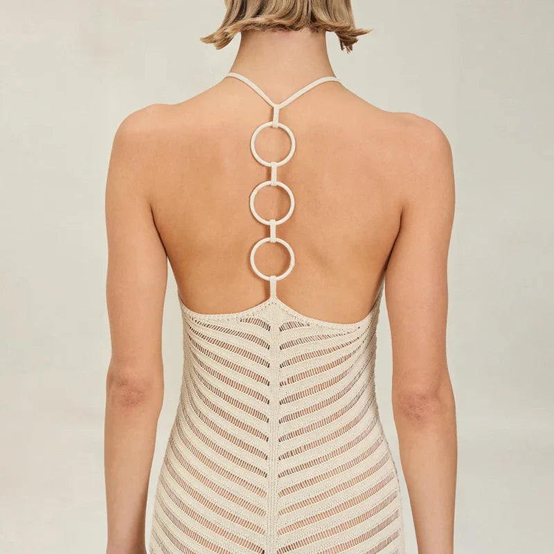 Anna-Berg | Chevron Halter Crochet Maxi Dress