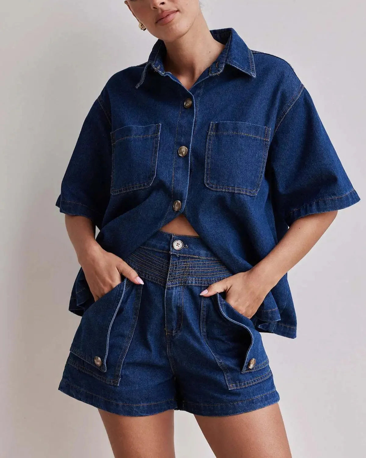 Anna-Berg | Indigo High-Waist Denim Two-Piece Set