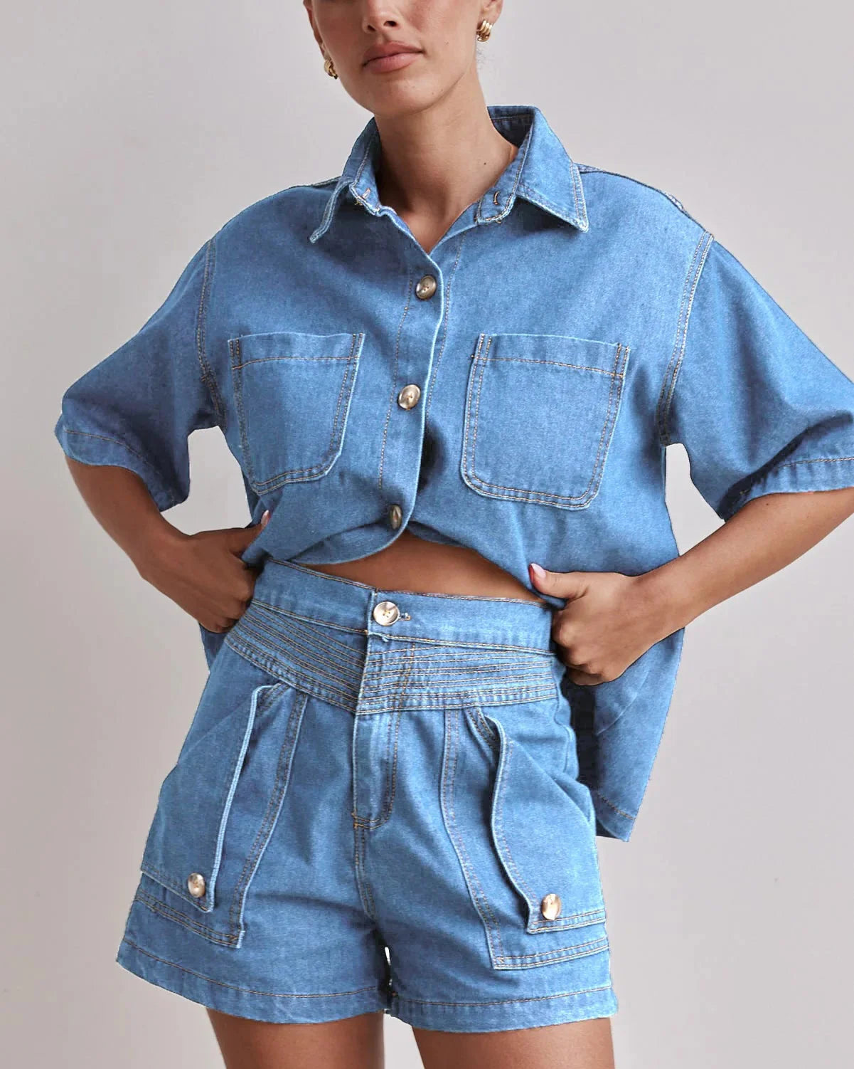 Anna-Berg | Indigo High-Waist Denim Two-Piece Set