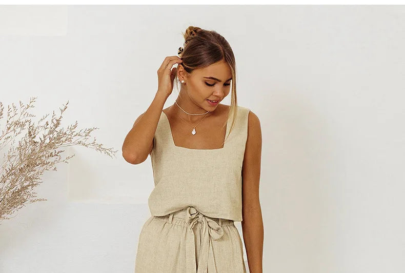 Anna-Berg | Ruffle-Waist Wide-Leg Linen Pant