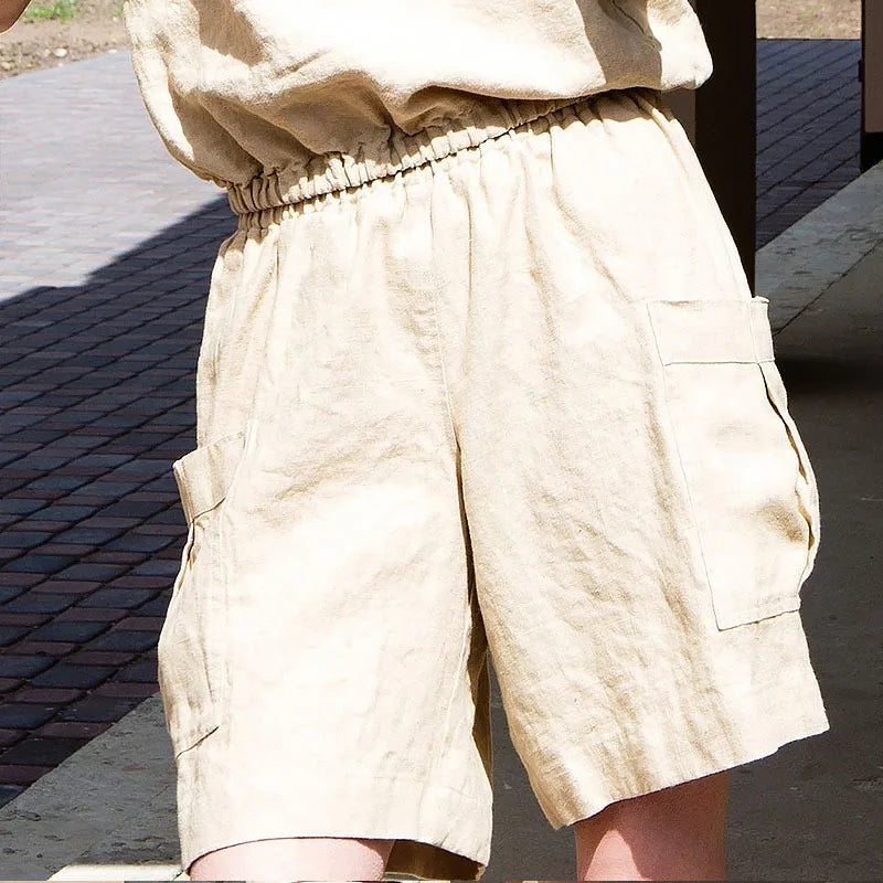 Anna-Berg | High-Waist Cargo Linen Shorts