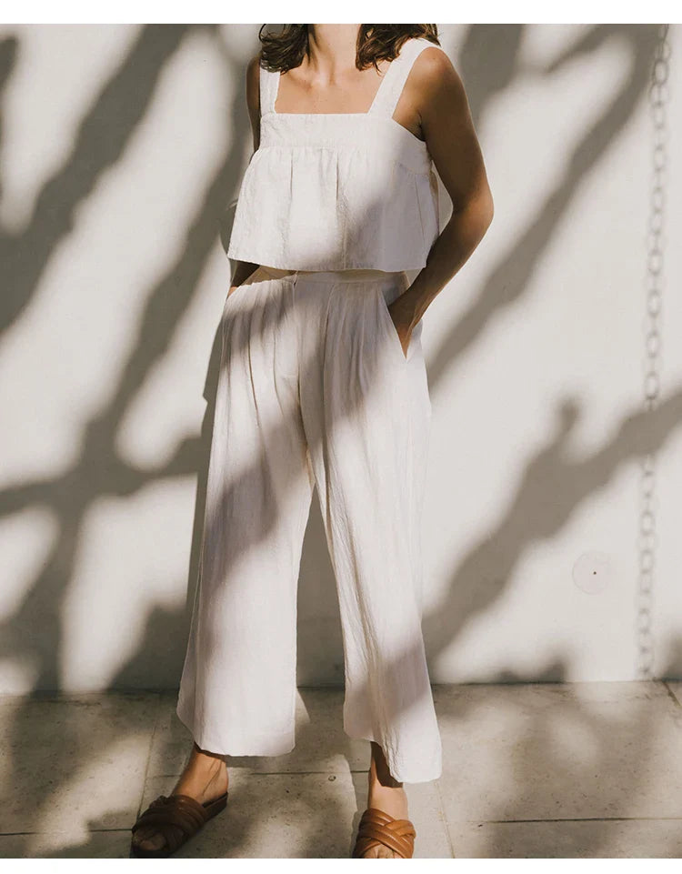Anna-Berg | Stone Pleated Cropped Linen Pant