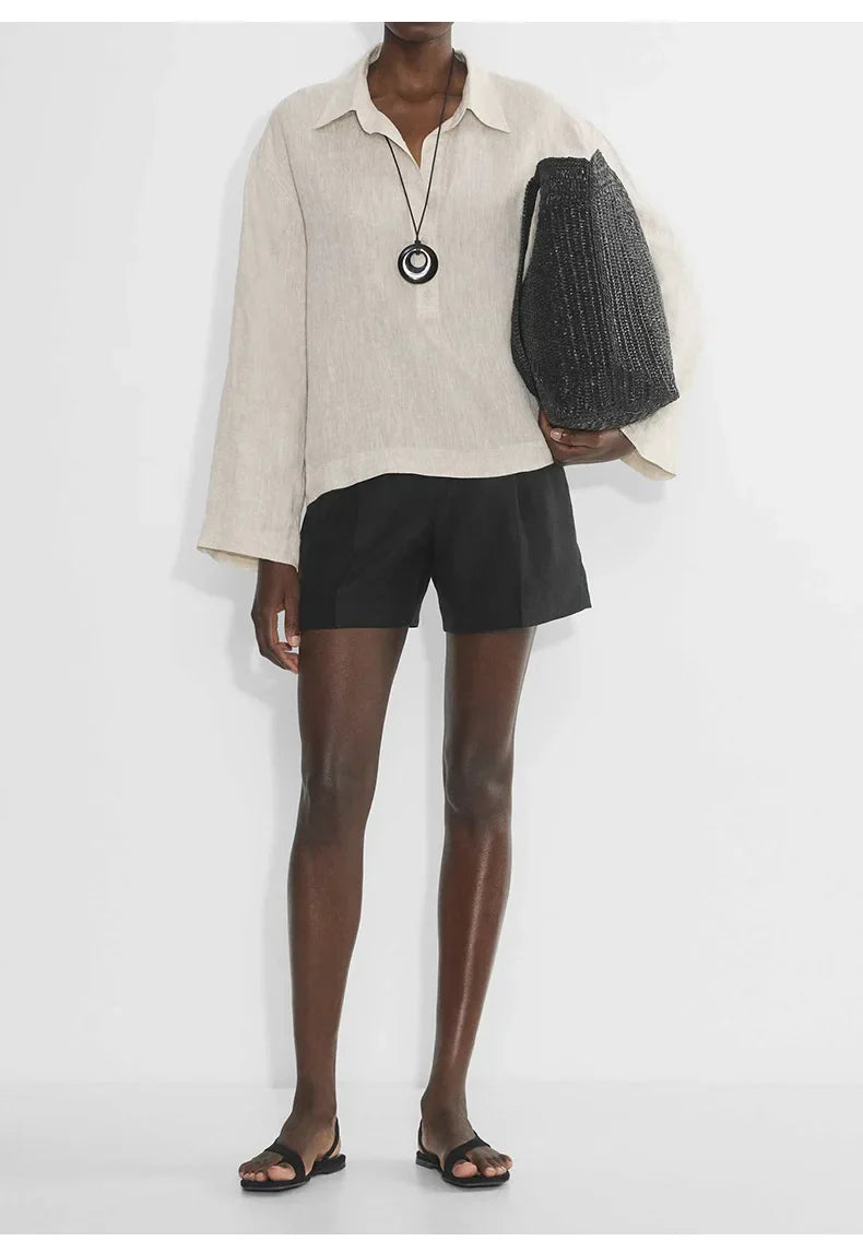 Anna-Berg | Relaxed-Fit Polo-Collar Linen Pullover