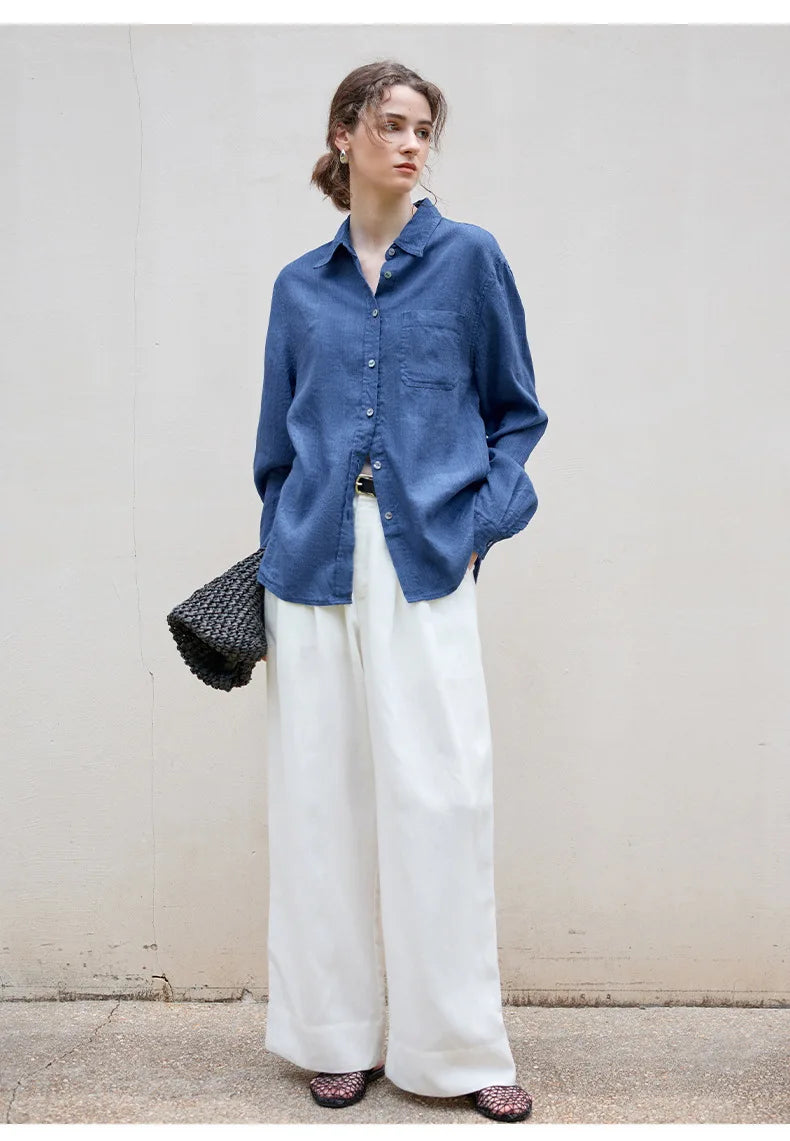 Anna-Berg | Indigo Relaxed Fit Button-Up Linen Shirt