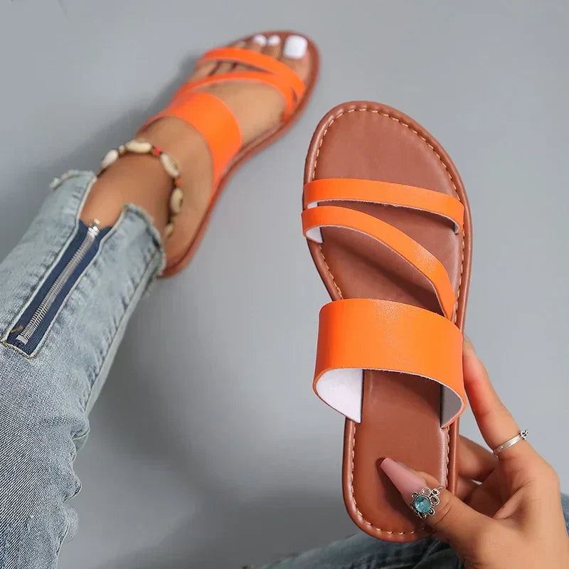 Anna-Berg | Elegant Flat Cushioned Sandals with Graceful Drape
